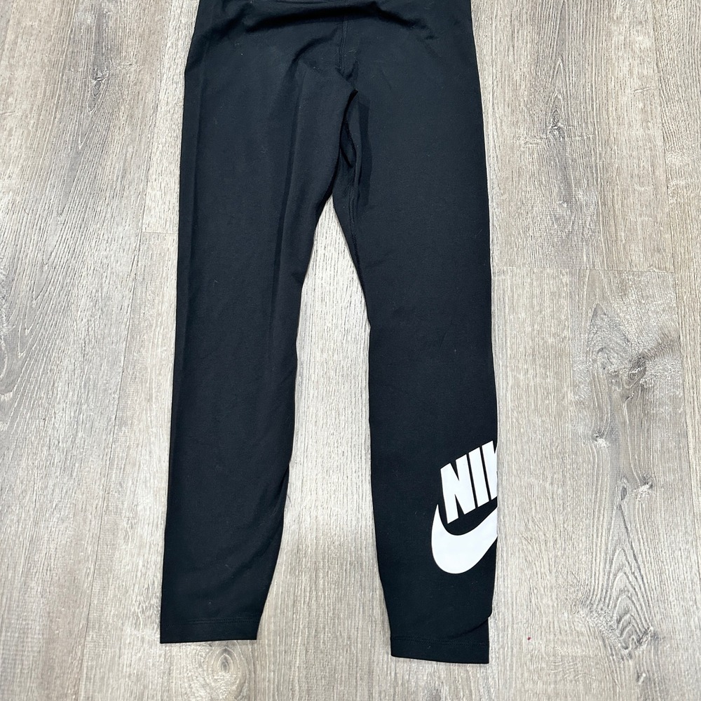 Nike Leggings Women's Large Black Essential Sports White Logo High Rise Leggings - Picture 3 of 12